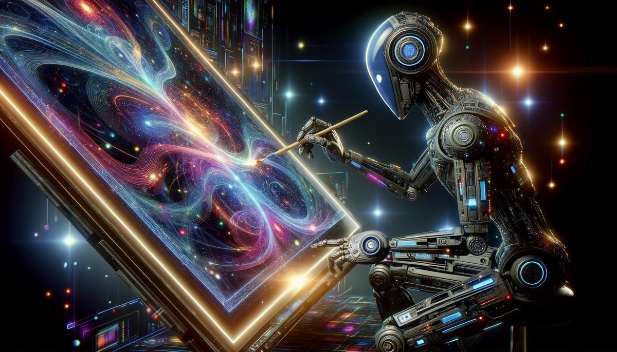 Image of a futuristic robot creating art on a digital canvas