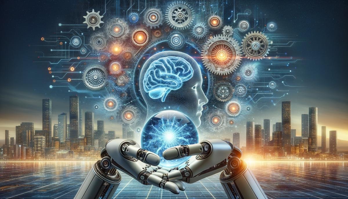 An artistic representation of Artificial General Intelligence, symbolizing the advancement of technology and intelligence in machines
