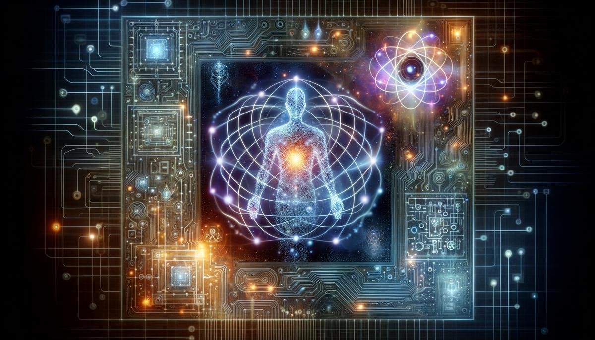 Abstract image representing the fusion of Artificial General Intelligence and quantum computing