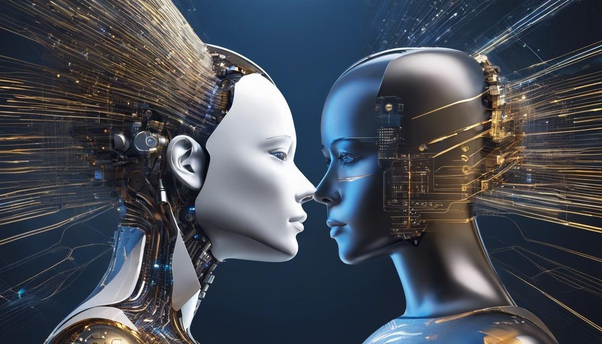 Image depicting the confluence of Artificial Intelligence and gender equality policies in the European Union landscape, showcasing the transformative power of AI in policy-making processes.