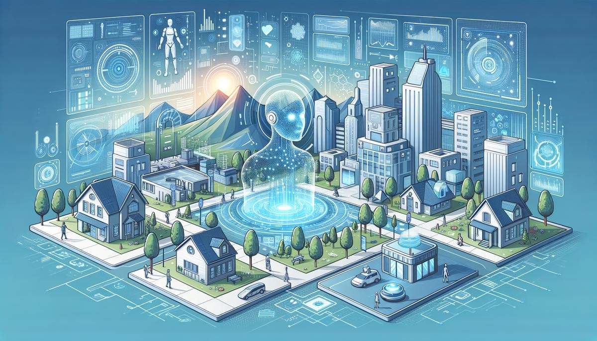 Image depicting the concepts of artificial intelligence (AI) and augmented reality (AR) in a technological landscape, showcasing the fusion of digital and physical worlds