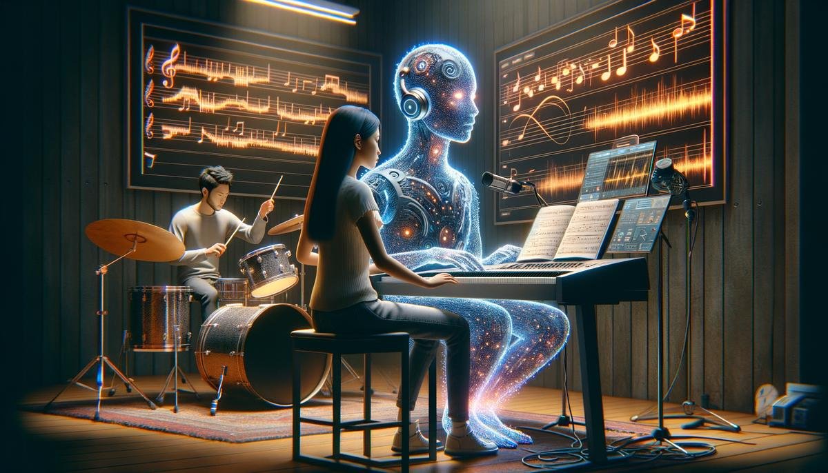 Image showing the potential collaboration between AI and human musicians to shape the future of music