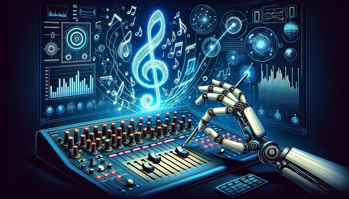 Illustration of artificial intelligence and music mastering