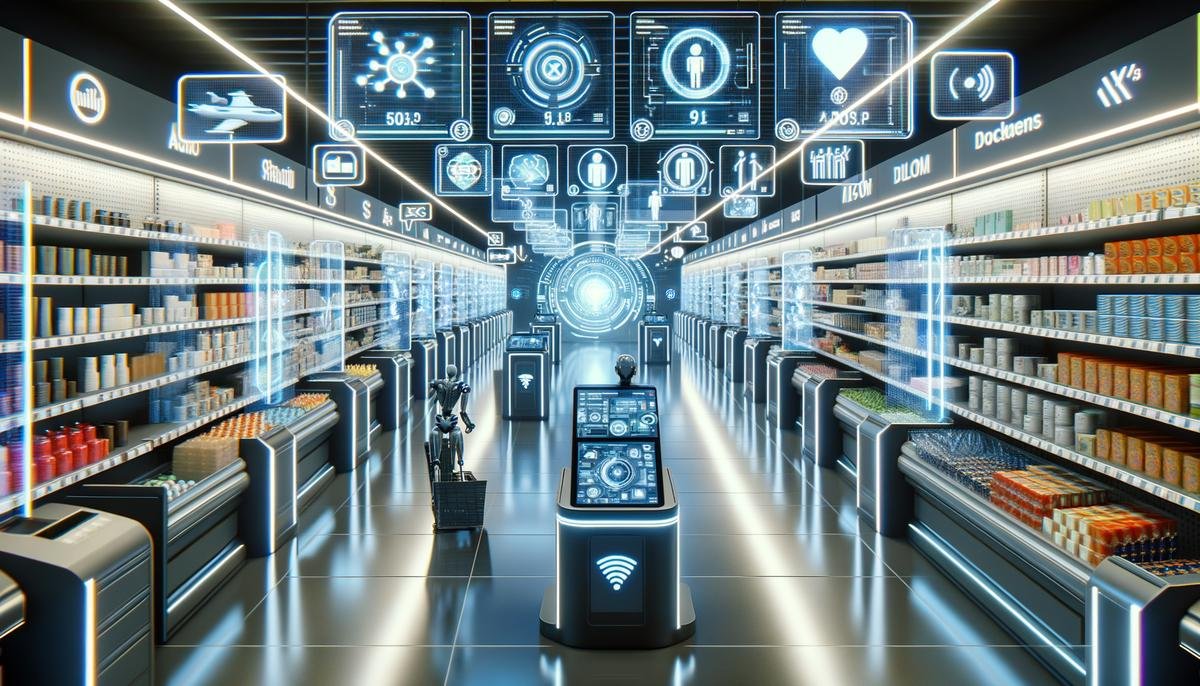 Image depicting a futuristic retail store with AI-powered features