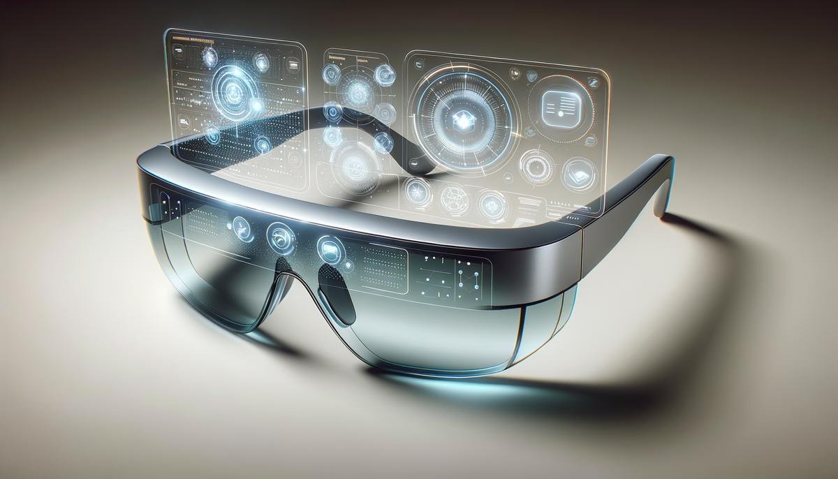 Image of AR glasses with overlapping AI components, showcasing the integration of augmented reality and artificial intelligence technologies
