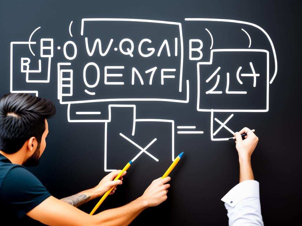 Illustration of a person designing an algorithm on a whiteboard