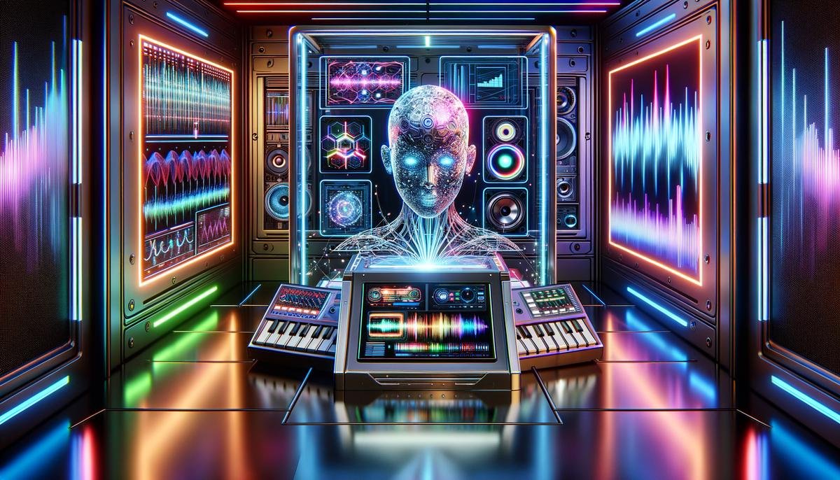 Image of a futuristic AI system creating music