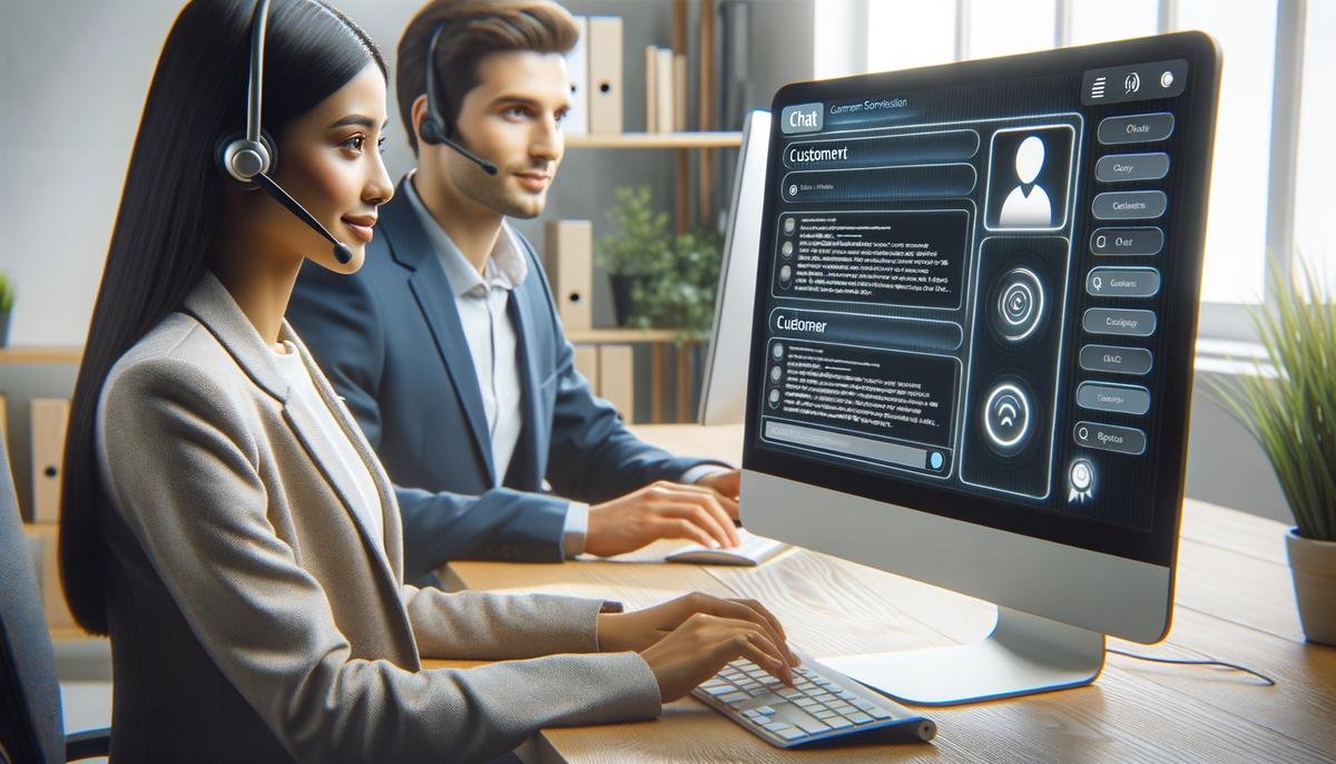 An image of a customer service representative using a chat AI system to assist a customer