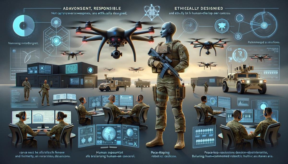 An image depicting a realistic scenario of AI technology being integrated into military defense applications