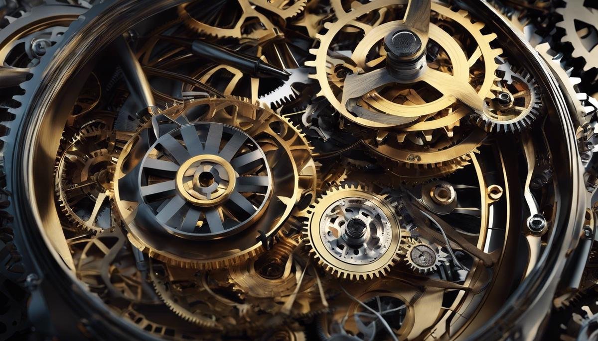 An image that visually represents the technological revolution brought by Mistral AI, showing gears and technological elements coming together.