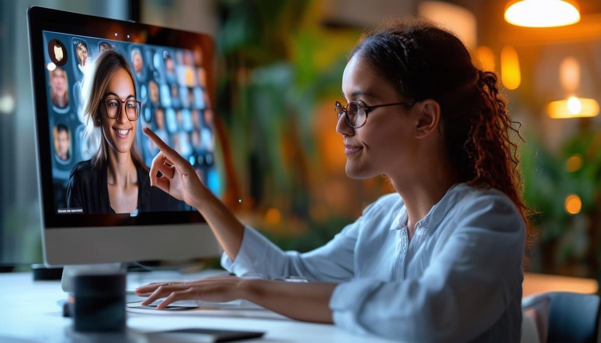 A person interacting with an advanced, personalized virtual assistant