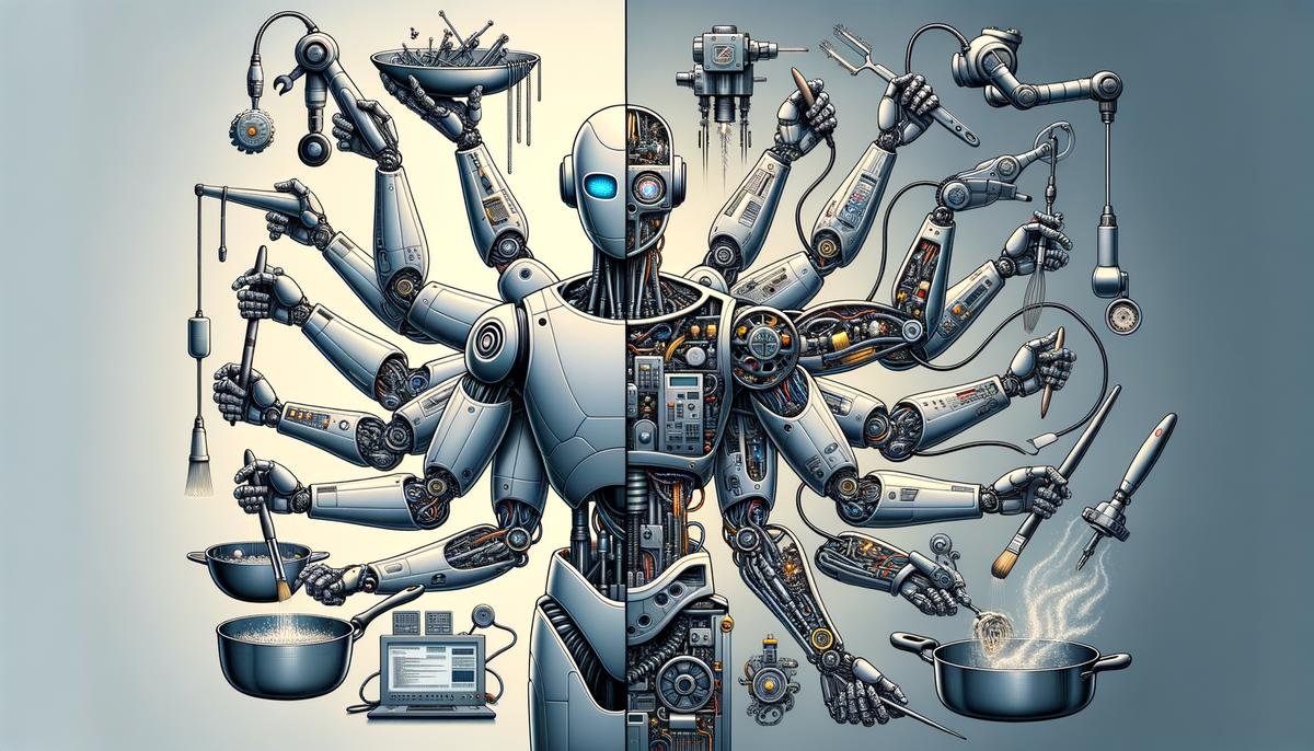 Visual comparison of AGI's versatile capabilities against narrow AI's specific tasks