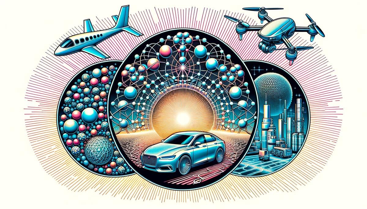 A collage showing AI applications in drug discovery, materials science, and autonomous systems
