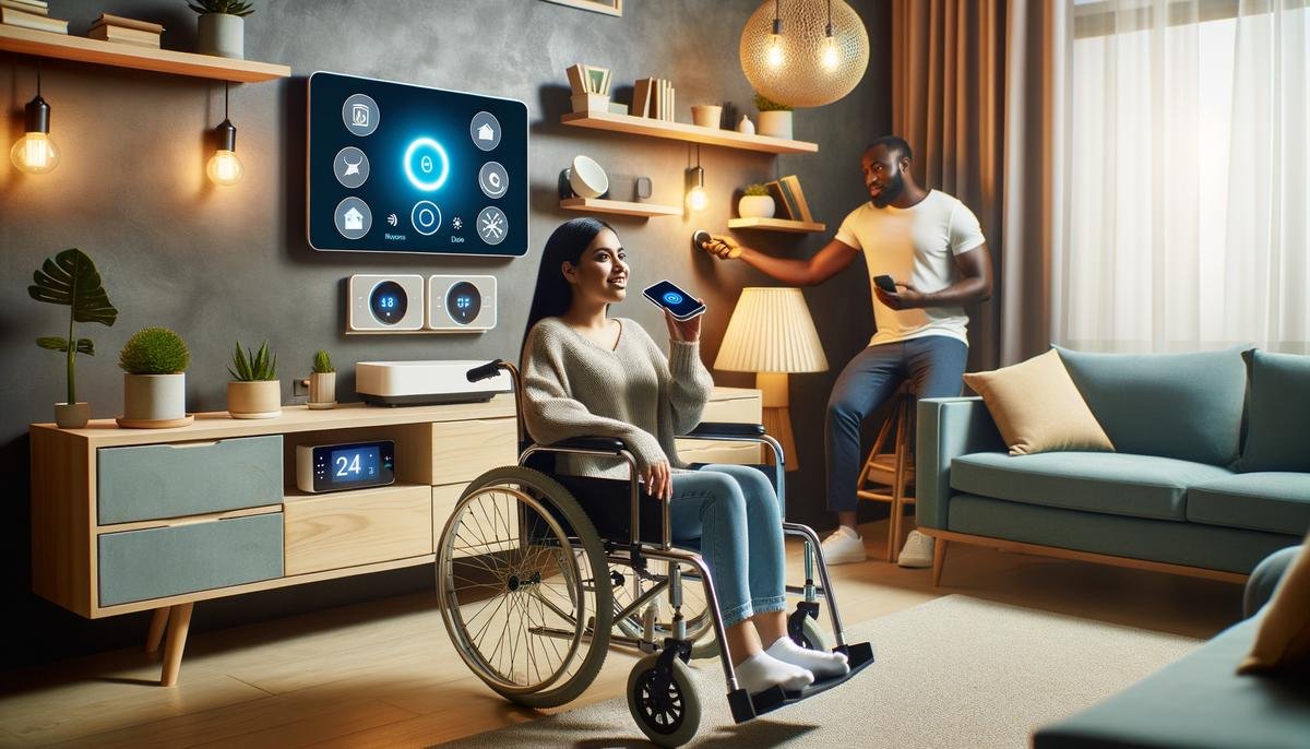 A person with mobility impairment using voice commands to control smart home devices