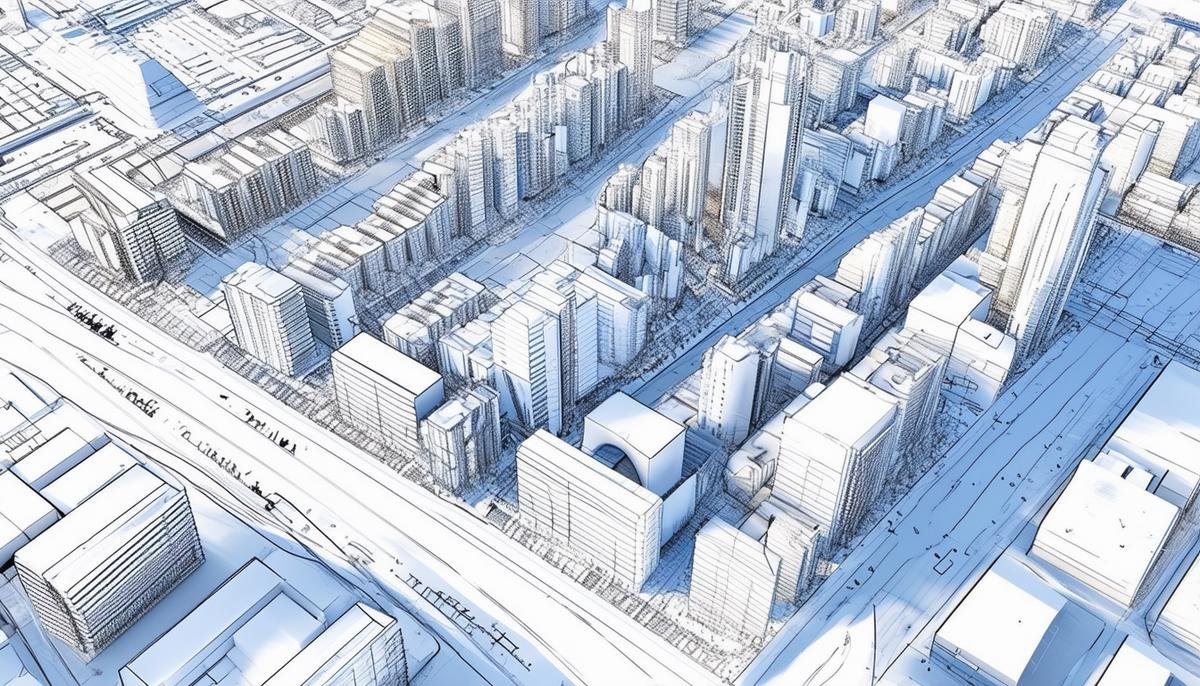 Urban planner using AI generative design software to create multiple city layout options