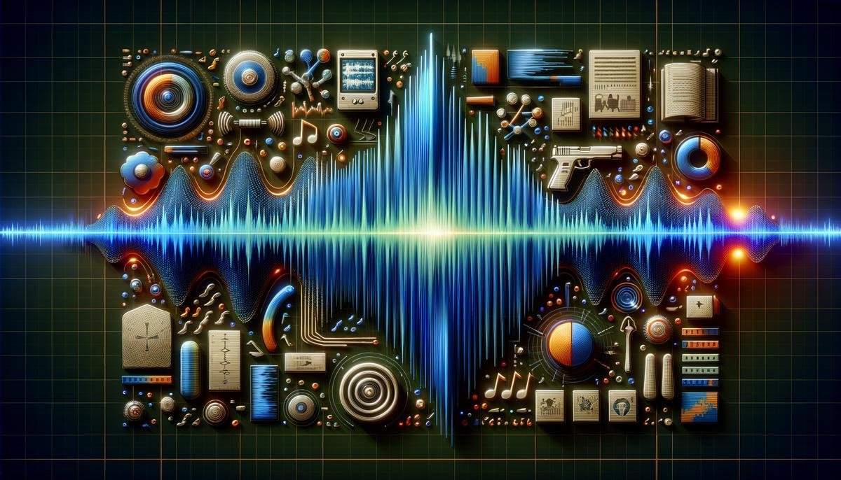 A 3D visualization of sound waves being analyzed by AI for gunshot detection