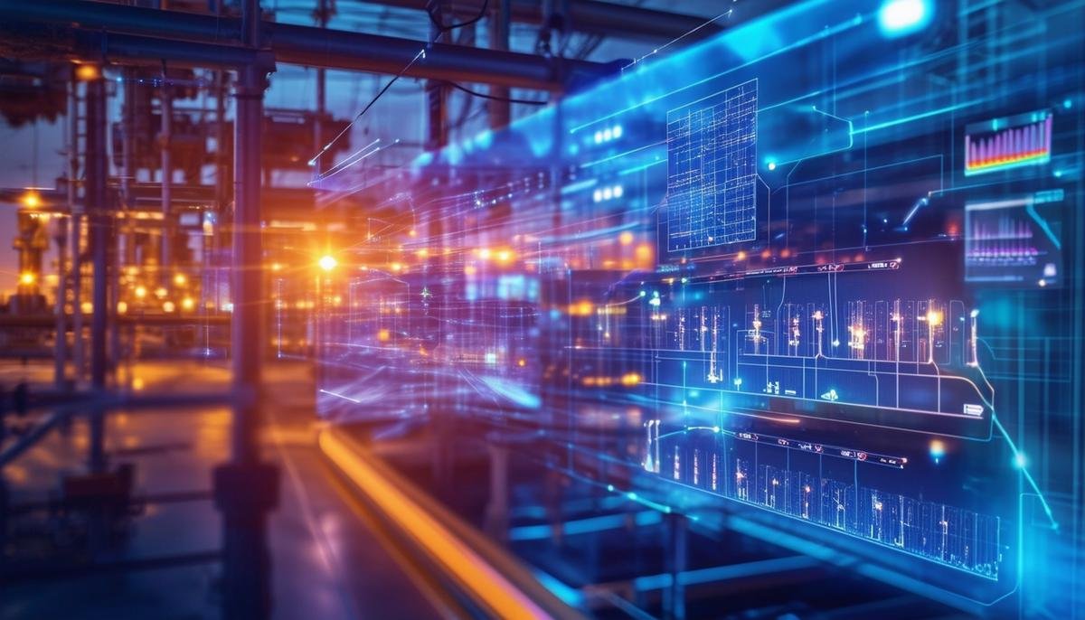 An image showing an AI system monitoring and managing a smart energy grid in real-time, detecting disruptions and autonomously redistributing power to maintain stability and prevent blackouts