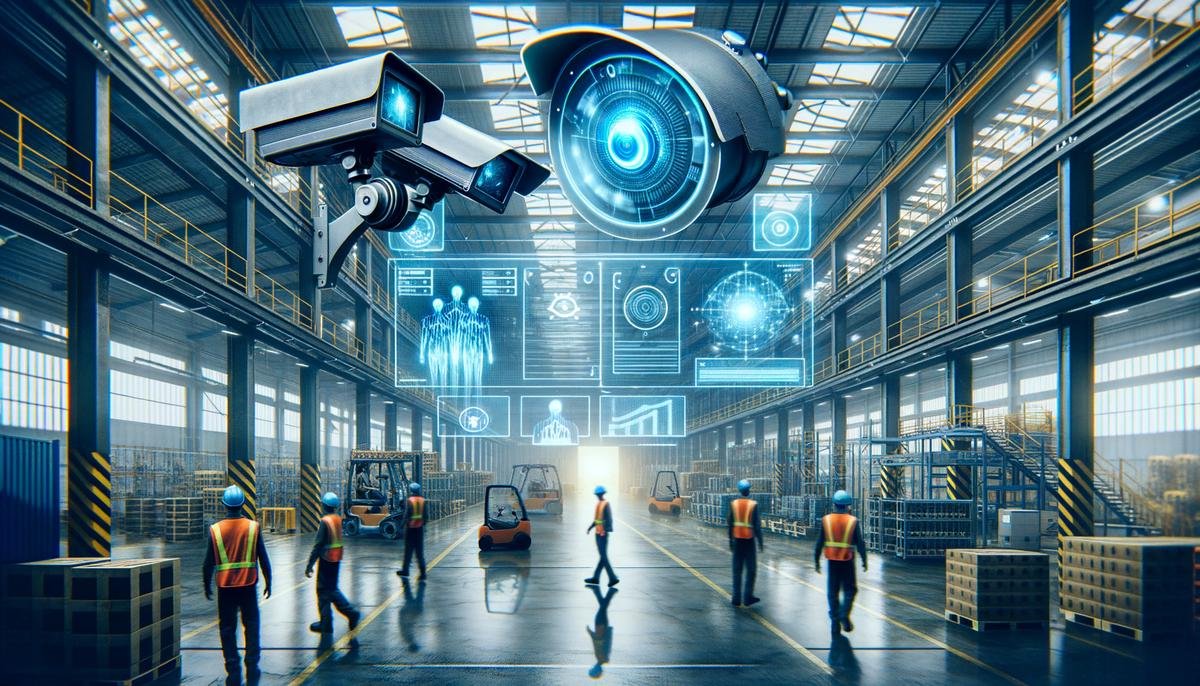 Warehouse with AI cameras highlighting safety violations and occupancy trends