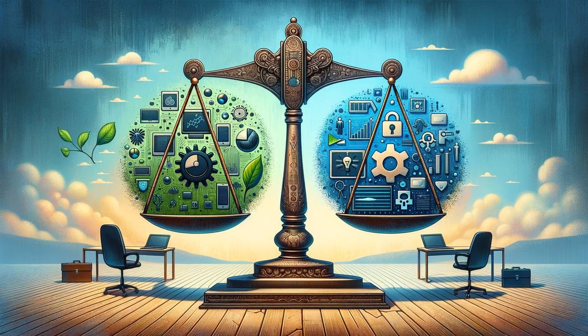 A symbolic representation of balancing AI benefits and risks in sustainability