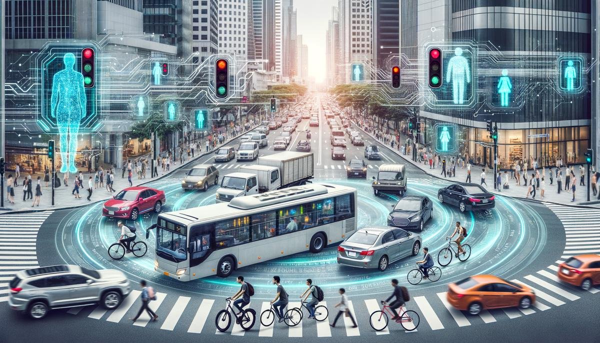 AI-controlled traffic management system optimizing traffic flow in a busy city intersection