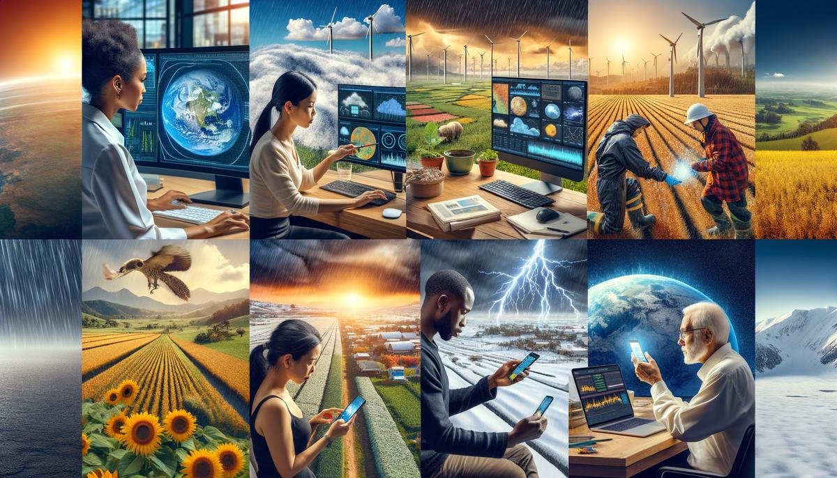 An image illustrating the benefits of AI in weather forecasting, such as improved accuracy, early warning systems, optimized resource management, and enhanced understanding of climate change.