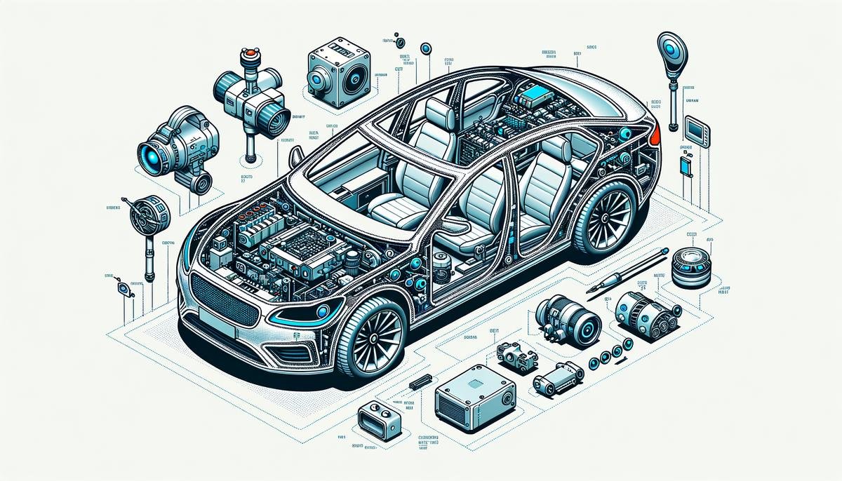 An autonomous vehicle with visible AI and sensor components