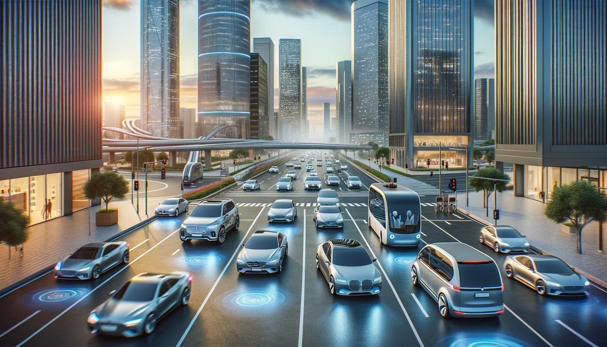 Image of autonomous vehicles on the road, representing the future of transportation