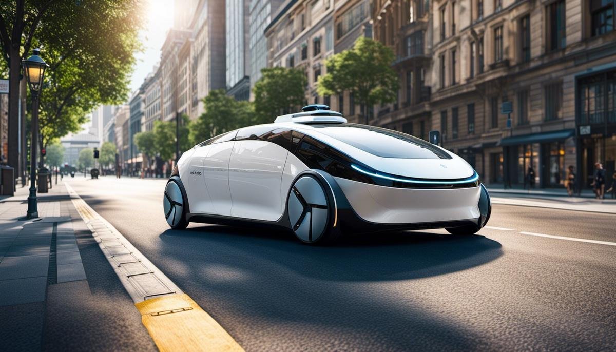 Image depicting an autonomous vehicle on a city street