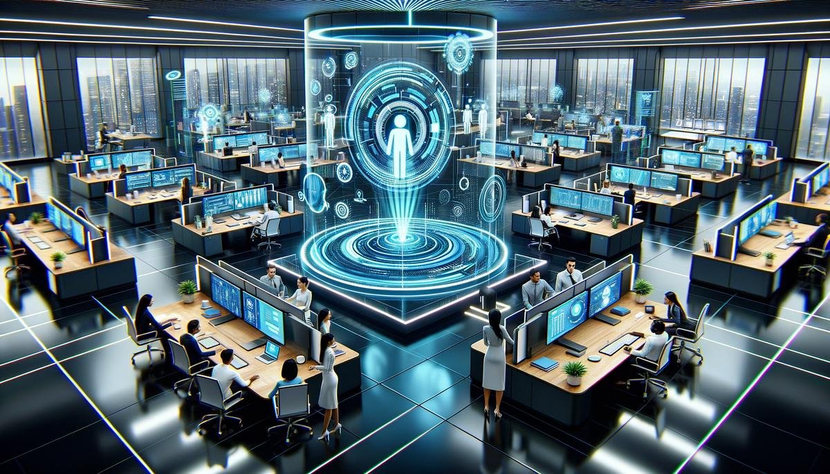 Image of a futuristic business office showcasing the integration of ChatGPT into daily operations