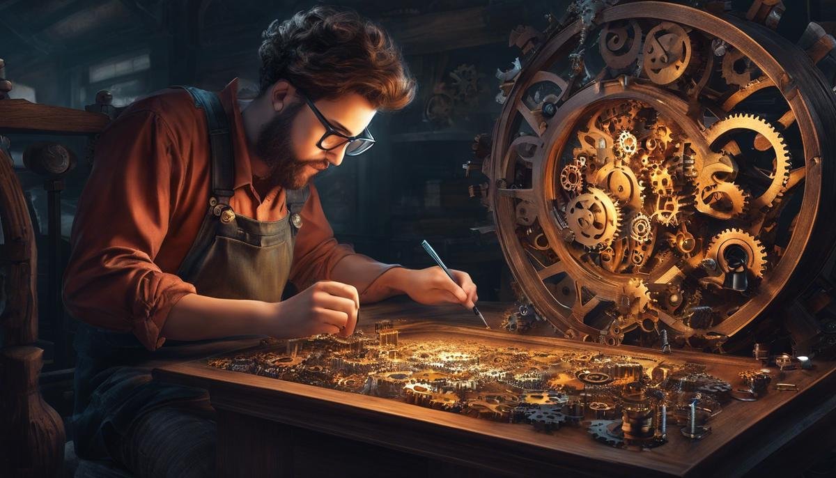 Illustration of a person solving a puzzle with gears and cogs representing plugin troubleshooting