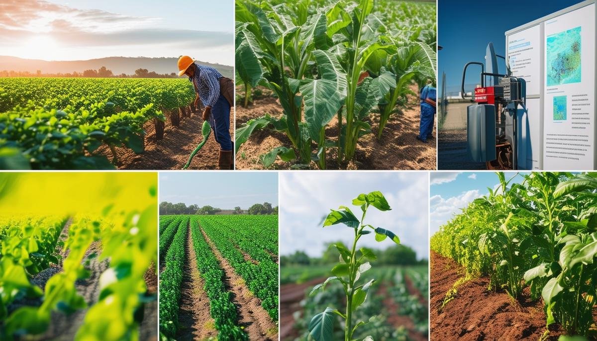 A collage showcasing real-world applications and case studies of ClimateAI's technology in agriculture