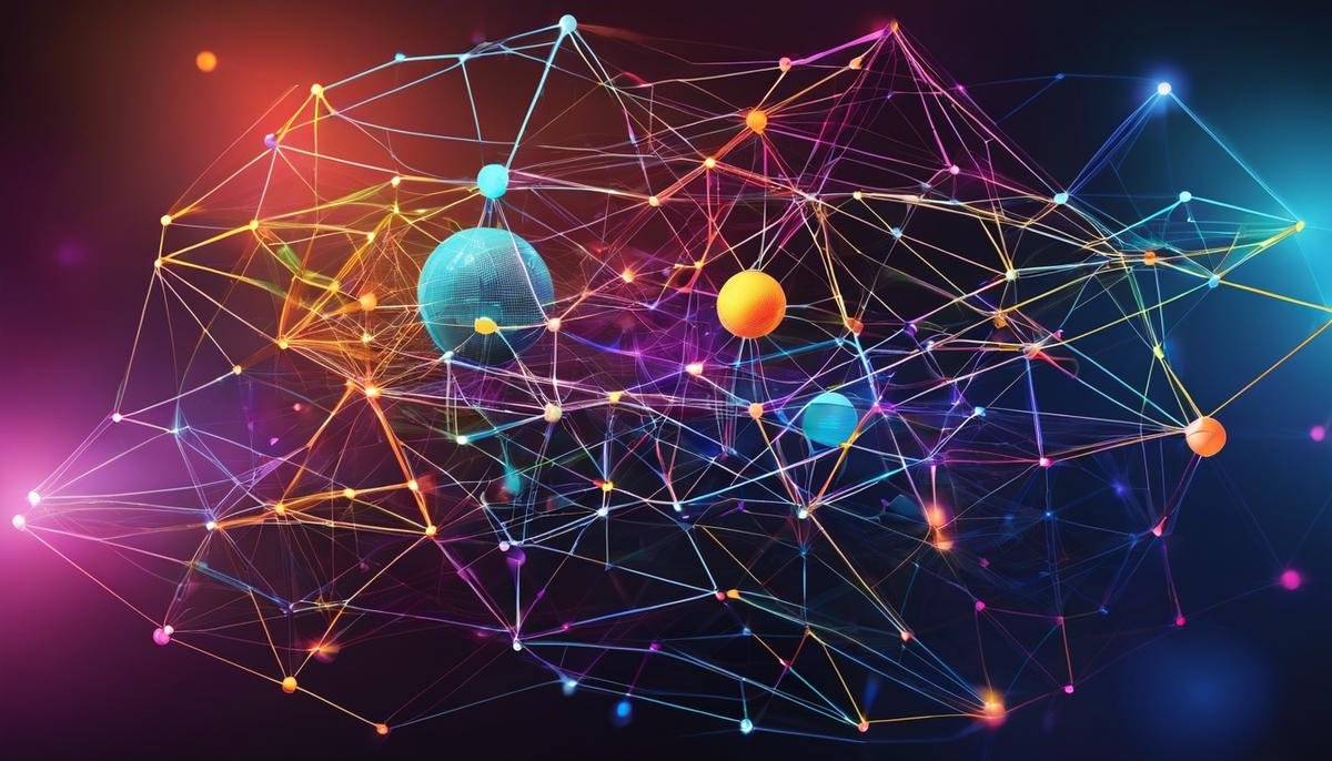 Illustration depicting the power of AI technology, showing a colorful abstract representation of interconnected nodes and lines.