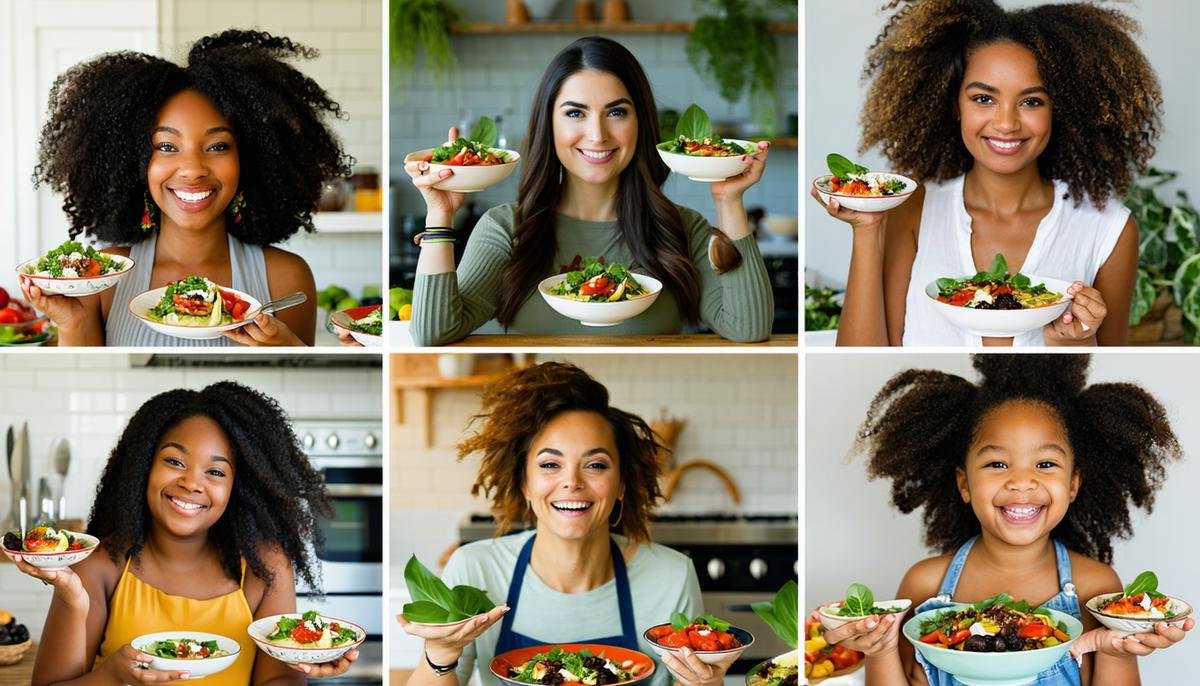 A collage of diverse people enjoying meals they created using Plant Jammer