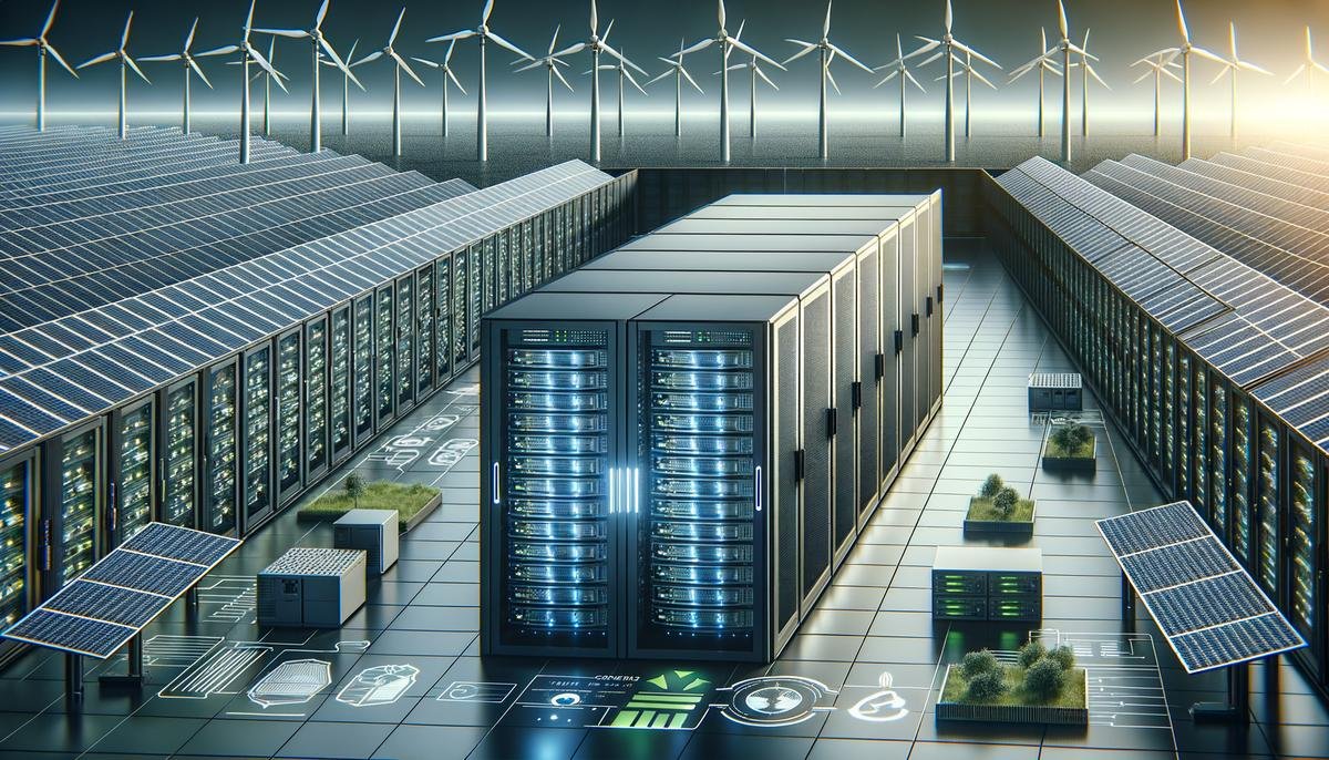 A modern, energy-efficient AI data center powered by renewable energy sources