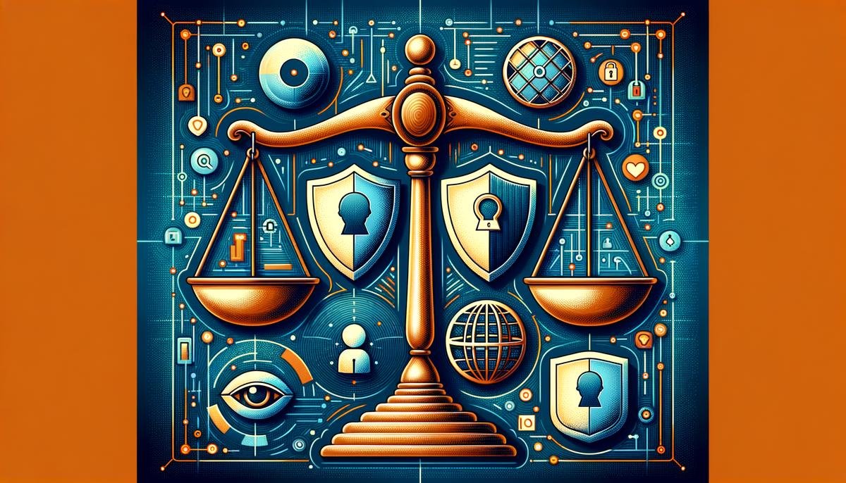 An image depicting the ethical considerations in AI, including bias mitigation, fairness, and privacy protection. The image should convey a sense of responsible and trustworthy AI.