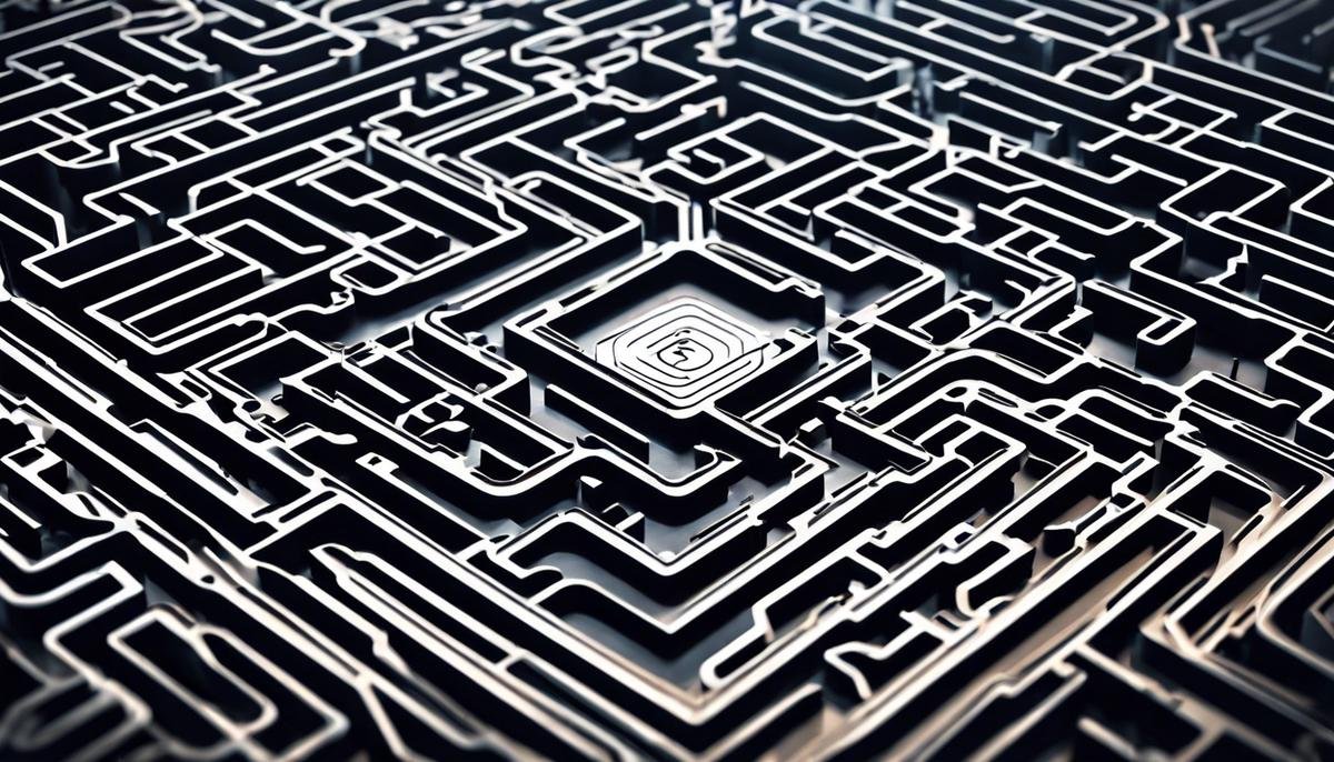 An image showing a complicated maze representing the ethical minefield of AI in social media.