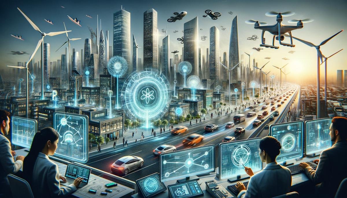 Futuristic cityscape showcasing advanced AI energy management systems