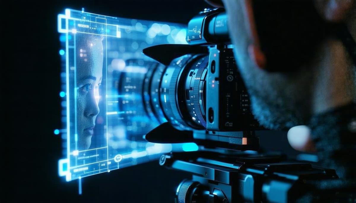 Futuristic AI filmmaking tools creating immersive, personalized movie experiences