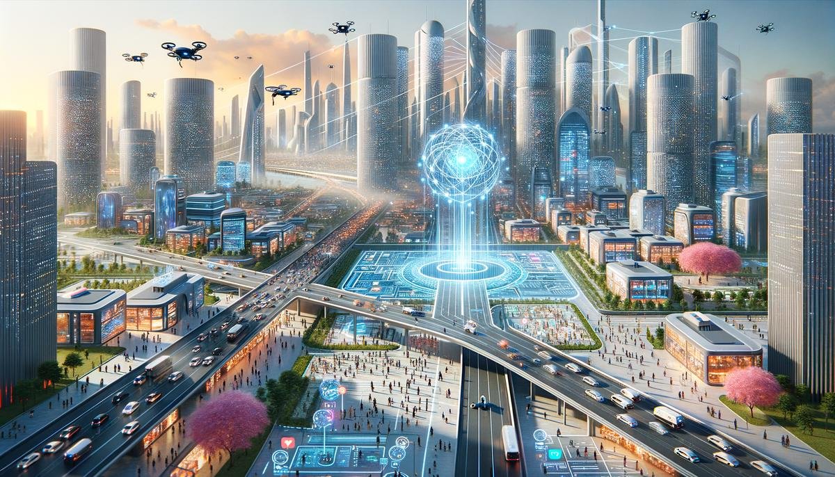 A visual representation of the future of AI in urban planning, showcasing the integration of technology and city development