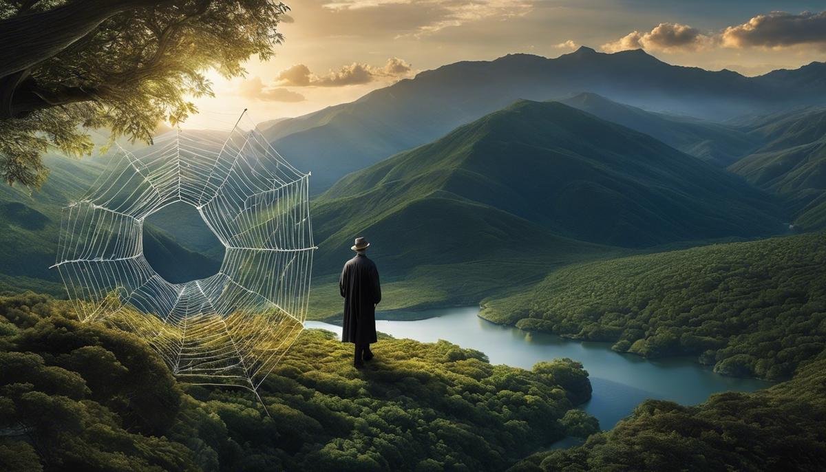 An image of a person carefully navigating through a web of ethical implications, symbolizing the complexity of understanding the ethical landscape surrounding GPT-4.