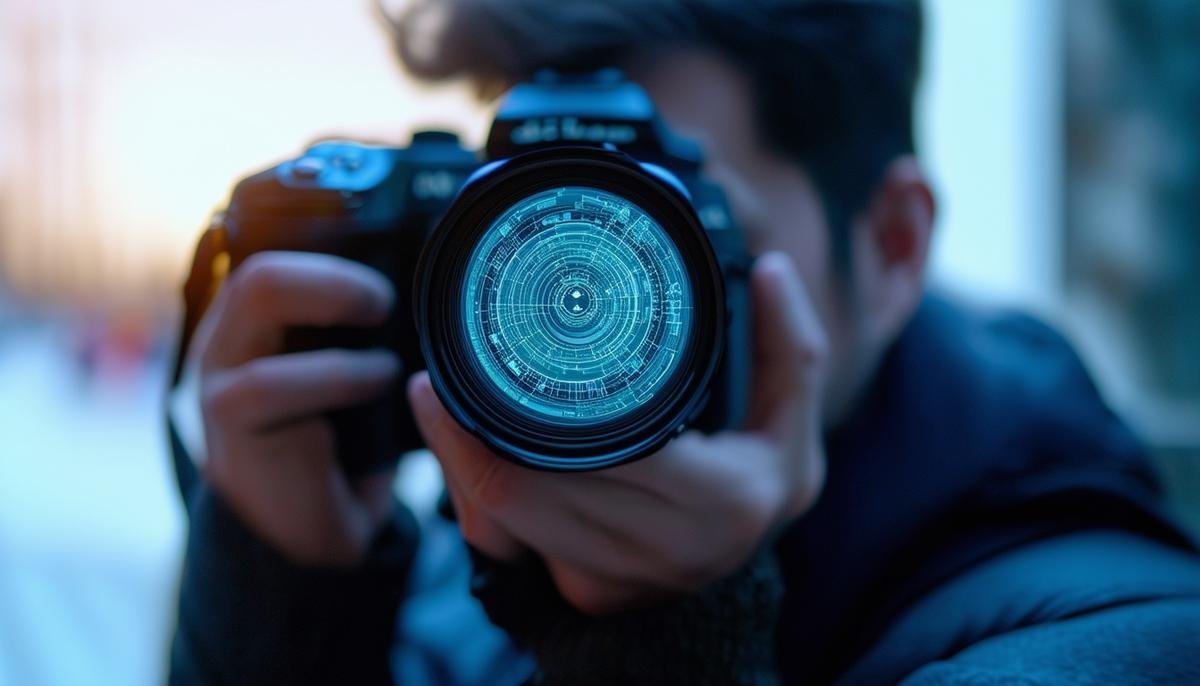 A photographer capturing an emotional moment while an AI camera focuses on technical aspects