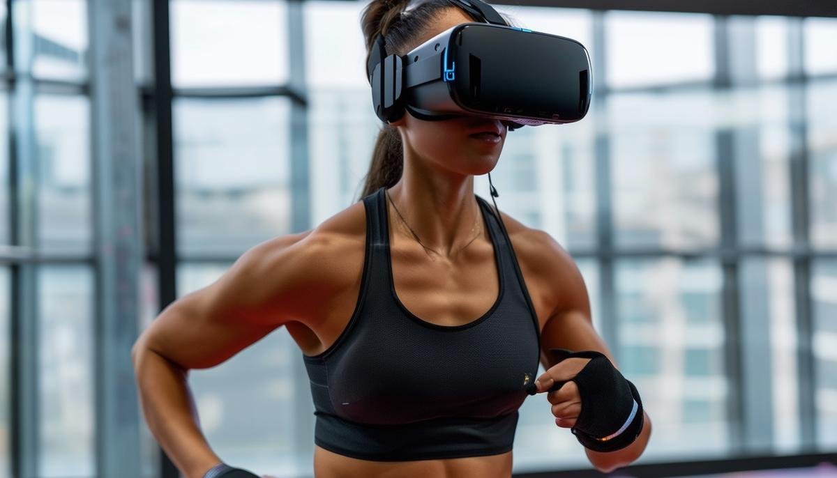 An athlete using STRIVR's VR platform for injury prevention training, with wearable sensors visible