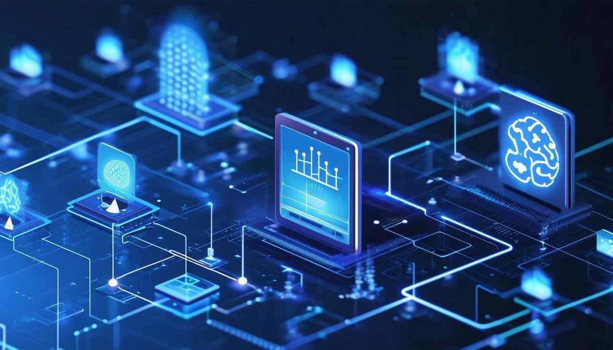 A visual representation of IoT devices feeding data into AI systems, showcasing the synergy between IoT and AI