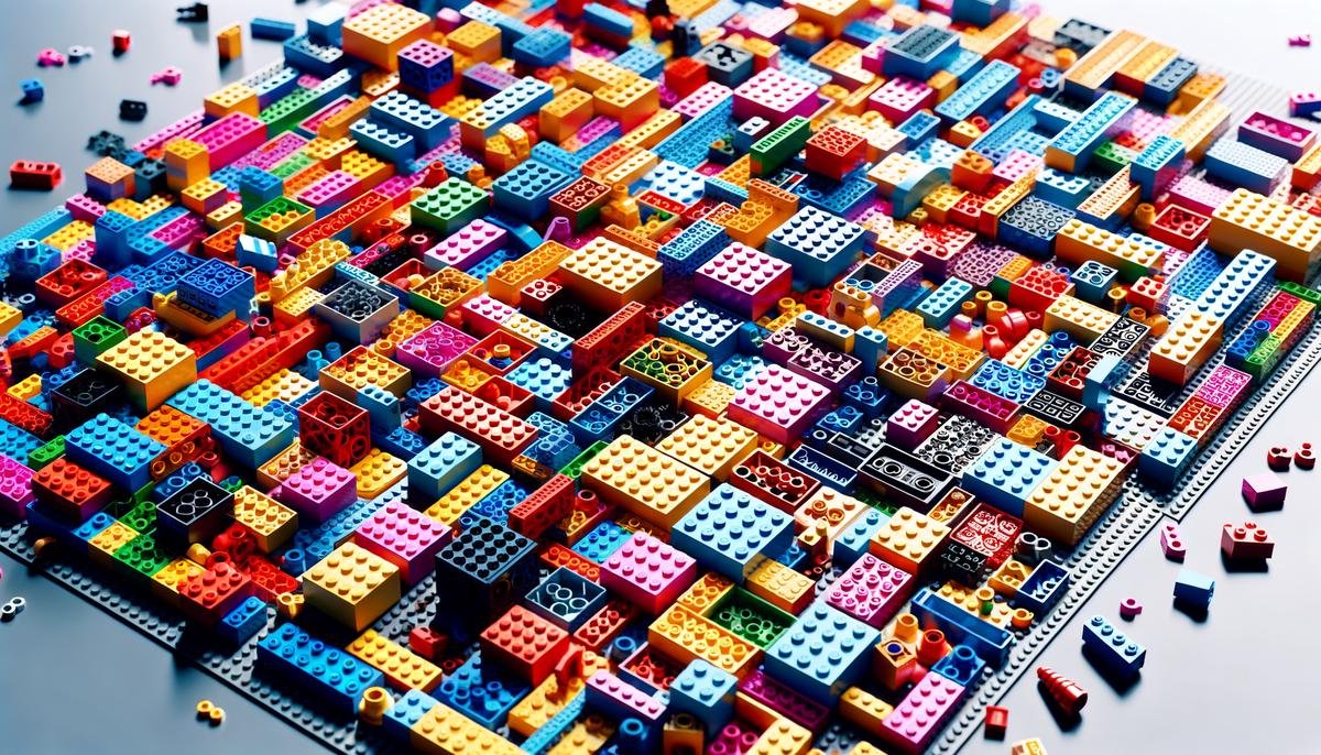 A variety of colorful Lego pieces scattered on a table, symbolizing the complexity of machine learning algorithms