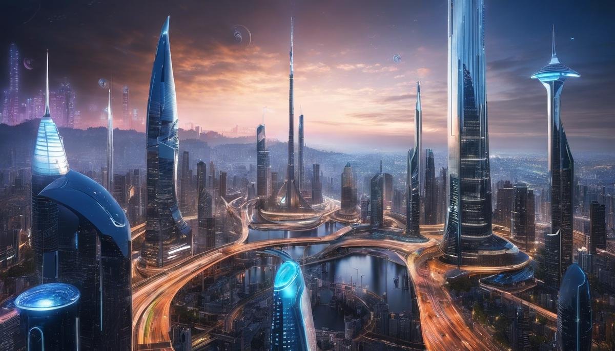 Image description: A futuristic cityscape with AI-related elements, representing the potential of Midjourney AI.