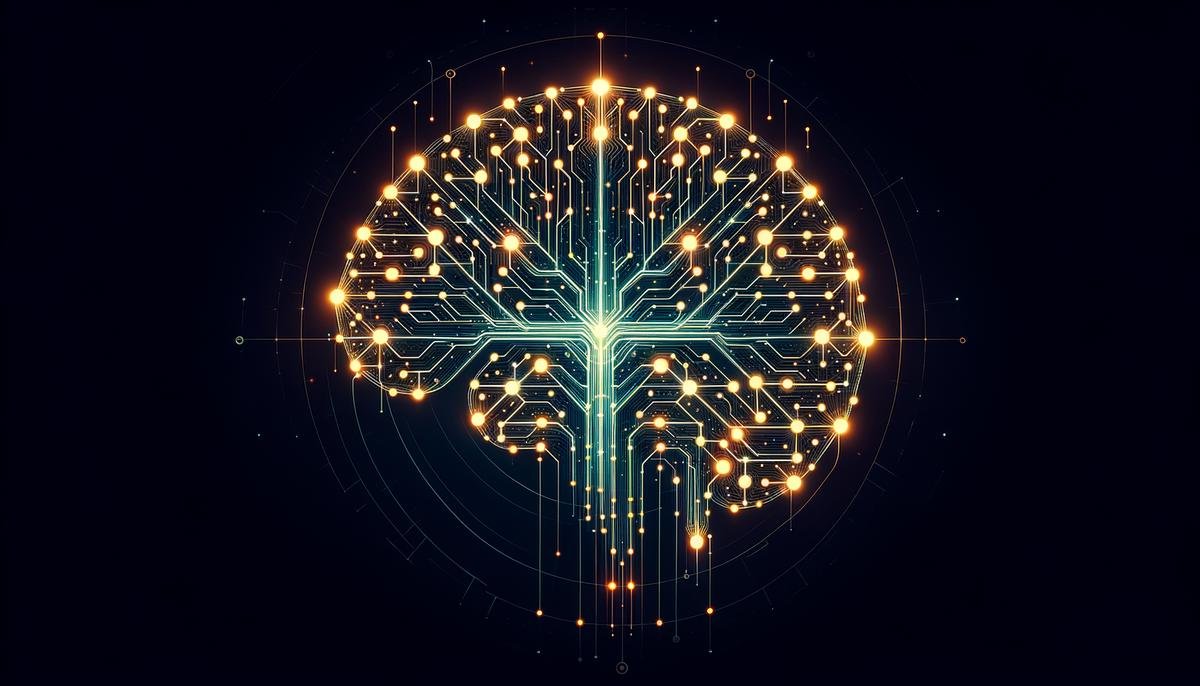 An image showcasing the intricate neural networks of the Mistral 7B AI model, with glowing nodes and connections resembling the human brain, set against a dark background.