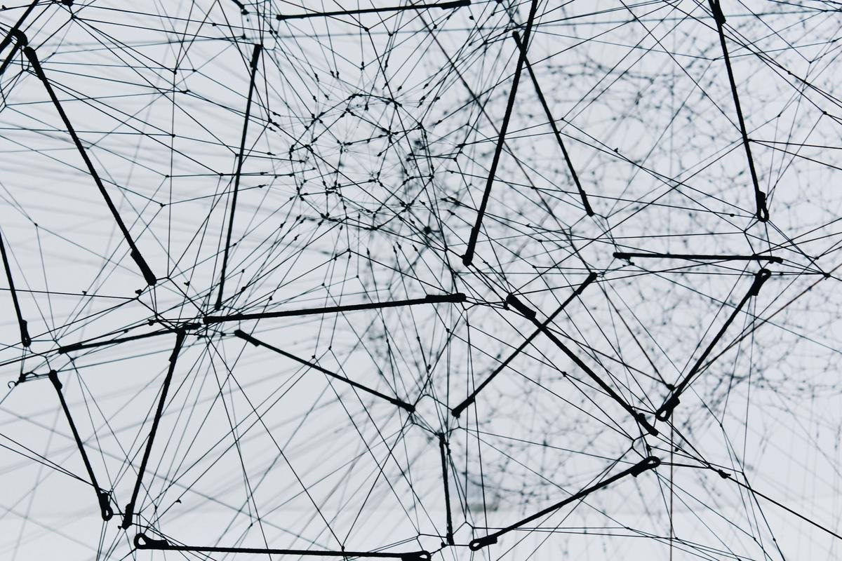 A visualization of a complex neural network with interconnected nodes