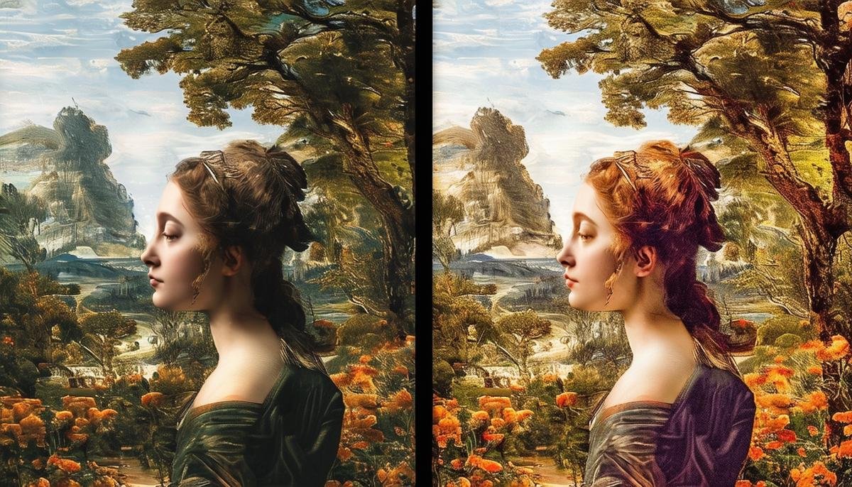 A split-screen image showing an original photograph and its AI-transformed version in the style of a famous painter, demonstrating Neural Style Transfer