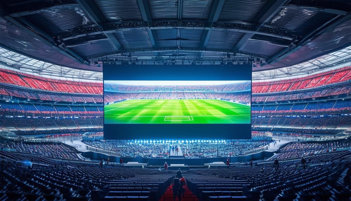 A large screen displaying AI-generated predictions for upcoming soccer matches at Euro 2024