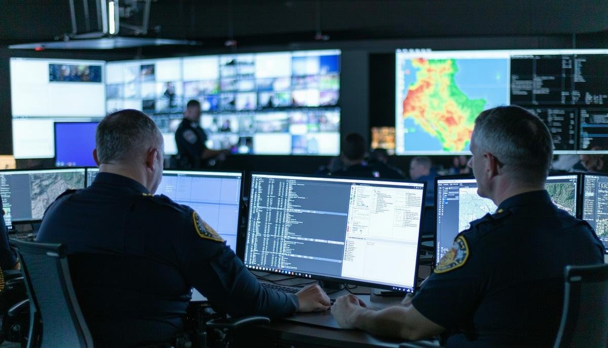 Emergency responders using Palantir's Gotham platform to manage a disaster scenario